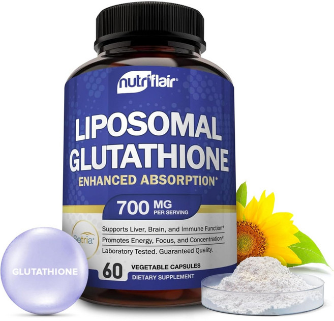 NutriFlair Liposomal Glutathione Antioxidant Brain 뉴트리 플레어 리포조말 글루타치온 700mg 60캡슐, 1개