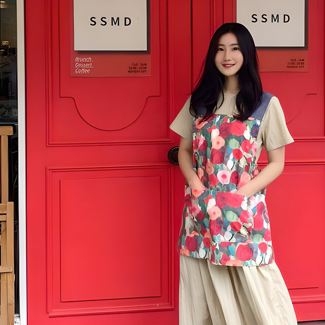 수채화 플라워 린넨 미니 앞치마 플로리스트 공방 꽃집 뷰티샵 단체복 맞춤 여름 에이프런 집들이선물, 레드, 1개