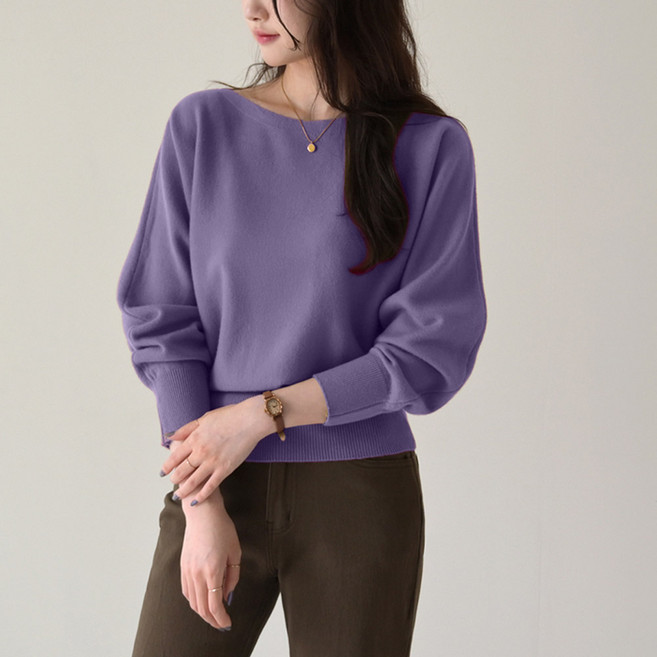 데일리앤 팔레트 여성 여리 가오리핏 보트넥 입술넥 니트 부드러운 베이직 이너 니트티 가을 겨울