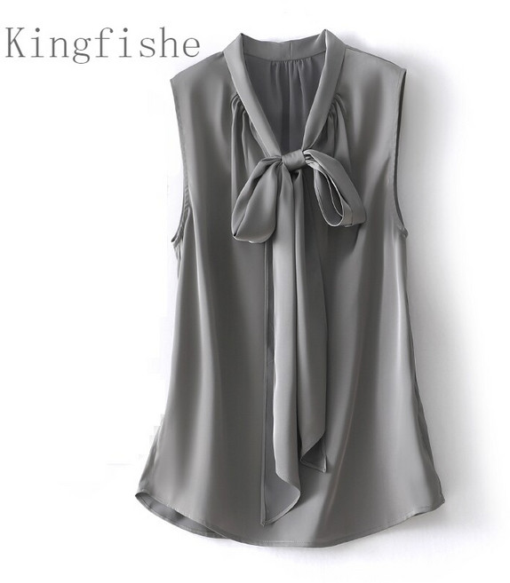 Kingfishe 여성 여름 우아한 상의 고급스러운 블라우스 리본 나시 셔츠 vd4Kobo