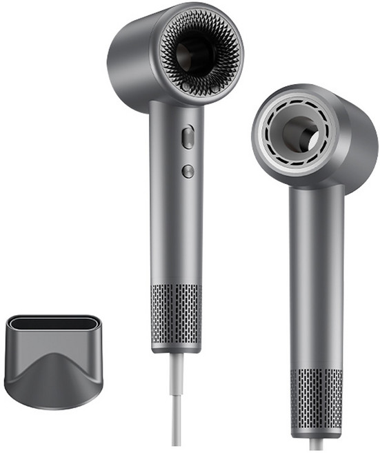 YINUO 음이온 이중풍로 고속 자기흡입노즐 드라이기 NTC 항온 저소음 12가지 모드 1600W, 그레이 블랙