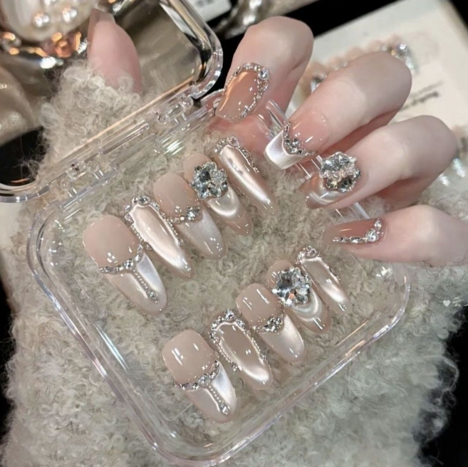 귀월미고급 켓아이 수제내일팁 큐빅 네일 아트 글리터젤네일 yi, 오벌, L, 1개, L