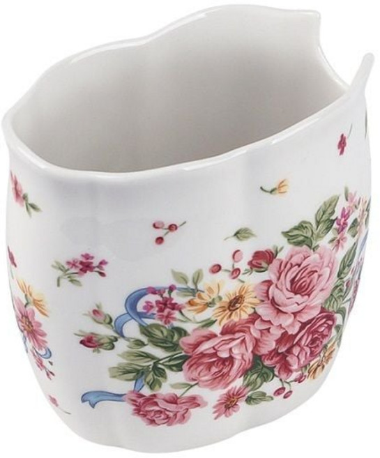 주걱통 도자제 밥주걱 거치대 꽃무늬 약10.5x10.5cm, [단일상품], 1개