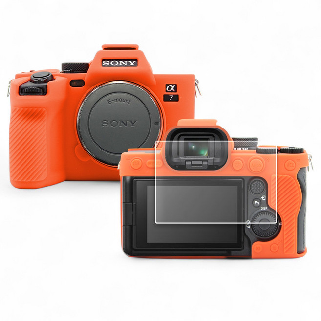소니 A7M4 IV 카메라 하우징 범퍼 케이스 + 액정 방탄유리 필름, 1세트, 케이스 색상 - 오렌지