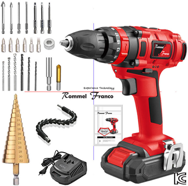 롬멜프랑코 Active The Plus_충전식 무선 전동드릴 드라이버 해머드릴 공구세트, 1세트, 본품 + 배터리1개