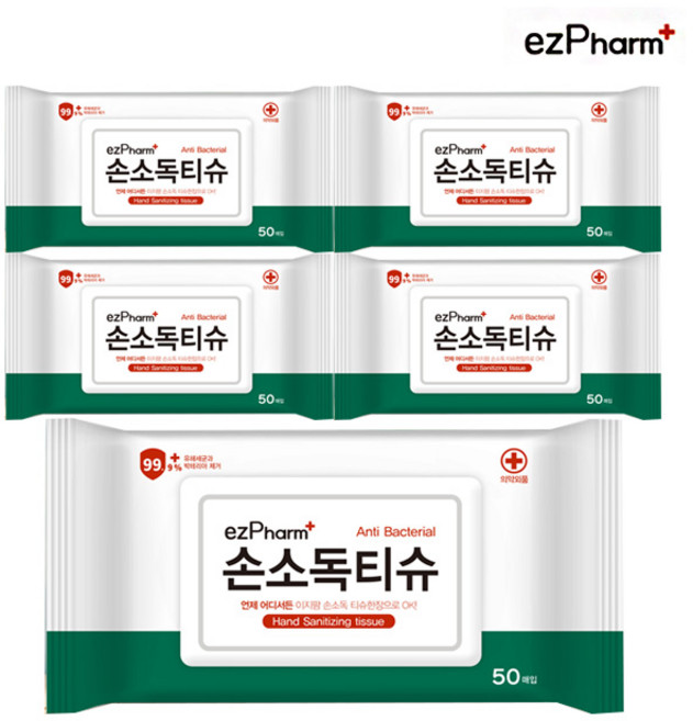 이지팜 손소독티슈 50매 5팩-학교티슈, 5개