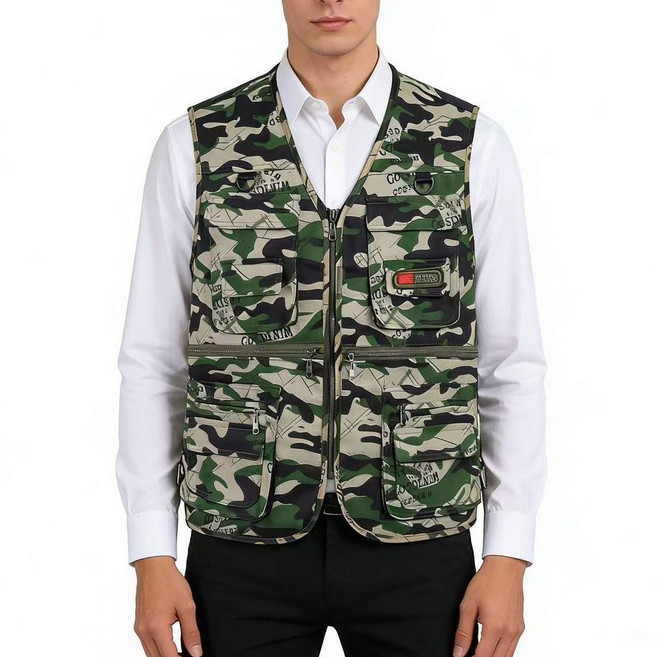 IEDUOS 남성용 아웃도어 멀티 포켓 야상 낚시 작업 조끼 사계절용