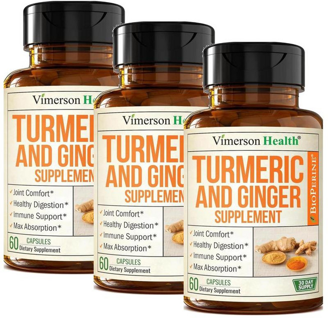 비머슨헬스 터메릭 진저 바이오페린 복합 캡슐 Vimerson Health Turmeric Ginger, 3개, 60정