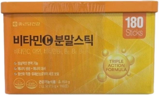 종근당 비타민C 분말스틱 180포 비타민 B1 B2 B6 아연 비타민씨 피로회복제, 450g, 1개 - 쿠팡