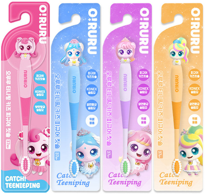캐치티니핑 피규어 칫솔 4종 세트 어린이 칫솔, 1세트, 1매입, 하츄핑+뽀니핑+아름핑+사뿐핑