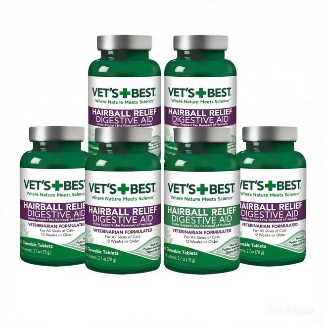 베츠베스트 VET'S Best 고양이 헤어볼 완화 츄어블 정, 60정, 헤어볼+장건강, 6개