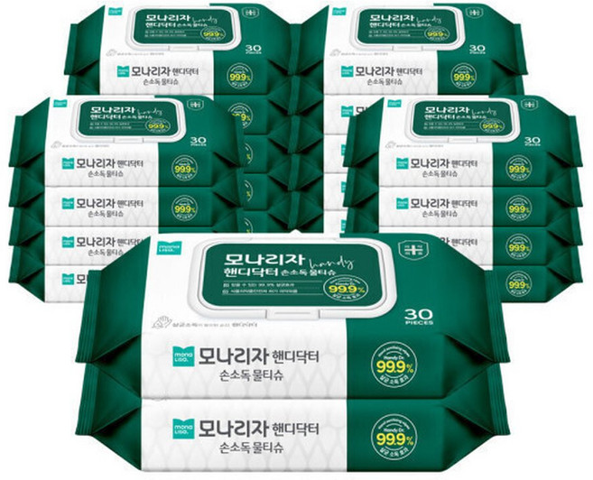 모나리자 핸디닥터 손소독 물티슈(캡형) 30매 20팩 살균효과, 20박스