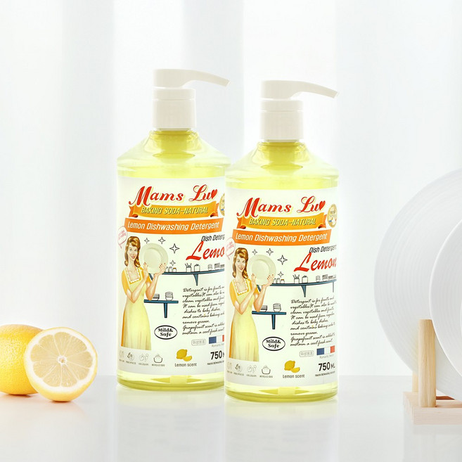 맘스럽 레몬 주방세제 750mlX2개입 천연 레몬향 고농축형 항균인증 피부저자극테스트인증 상큼함이 그대로 야채 과일 세척제 중성세제, 2개, 750ml