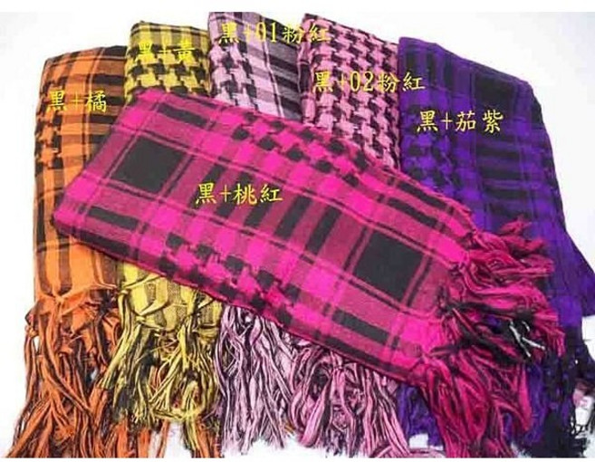 阿寄帽舖 棉麻大格流蘇方巾披肩