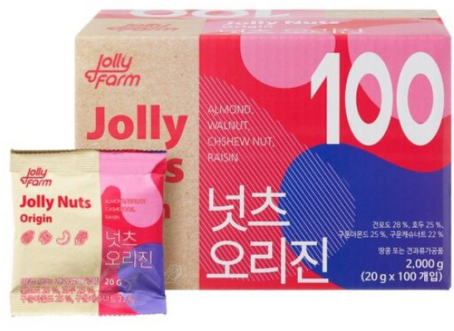 졸리넛츠 매일견과 오리진 100봉 선물세트 (20G100봉), 100개