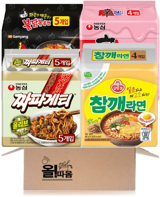 멀티라면 신라면로제 +불닭볶음면 +짜파게티 +참깨라면, 1세트