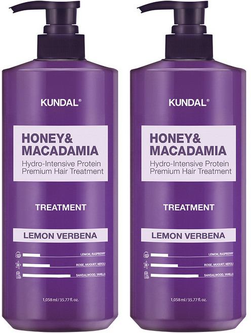 쿤달 허니 앤 마카다미아 헤어 트리트먼트 레몬버베나향, 1.058L, 2개