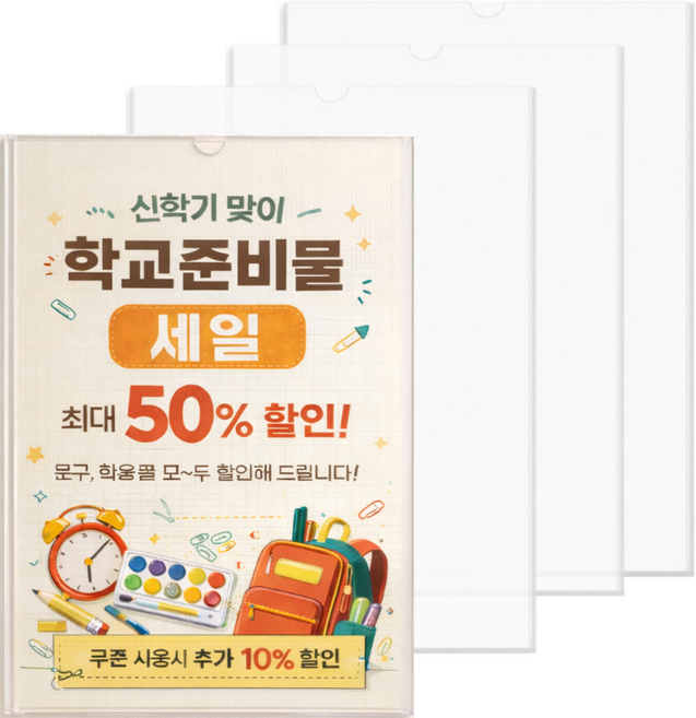부착형 아크릴 게시판 A4, 투명, 4개