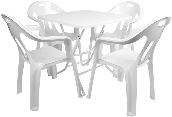 지오리빙 플라스틱 테이블 의자 세트 야외테이블세트, 사각+팔걸이의자(화이트)