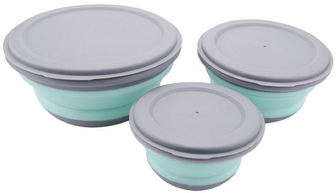 3pcs/set bowl 세트 실리콘 접이식 도시락 접이식 그릇 휴대용 실리콘 접이식 그릇 접이식 샐러드 그릇 뚜껑, 파란색