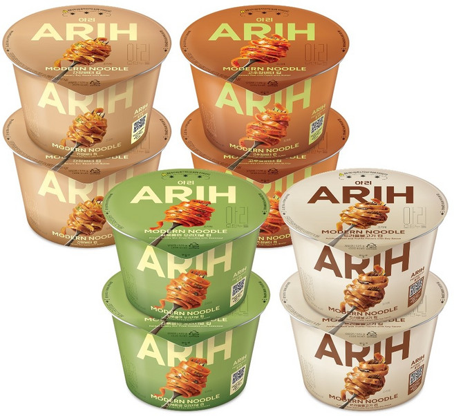 아리 ARIH 모던누들컵라면 4종 (간장버터x2개+고추장버터x2개+김볶음면x2개+트러플불고기x2개) 혼합구성, 8개