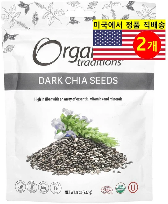 Organic Traditions 건강 영양 식품 슈퍼 푸드 마그네슘 철분 풍부 다크 치아 씨드 227g 1개, 2개 - 쿠팡