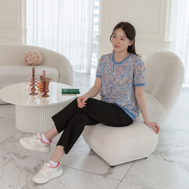 여성 여름 자카드 인견 밴딩 반팔 티셔츠 빅사이즈 엄마옷