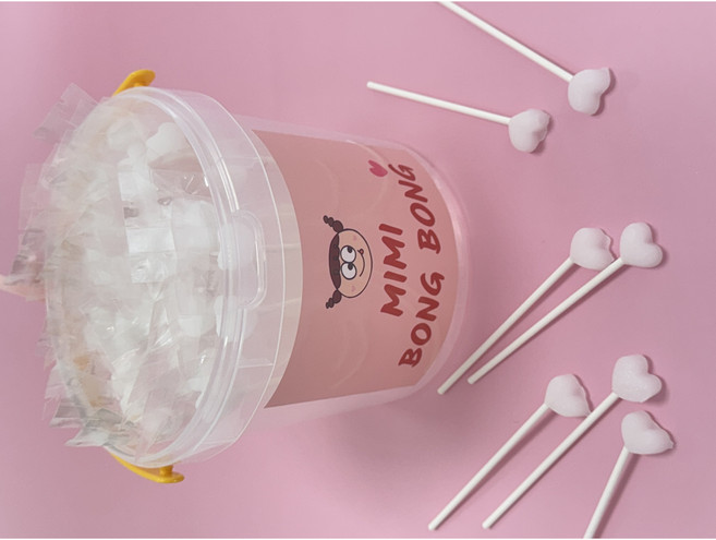 대용량 투명원형용기 자일리톨막대사탕 (작은하트 막대사탕 오리지널맛), 1세트, 70g