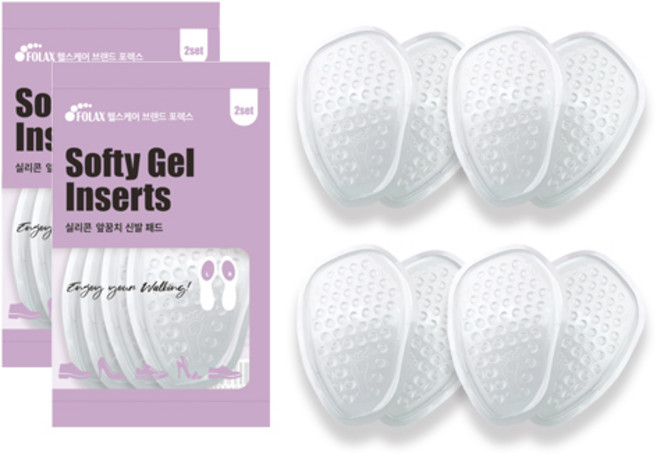 포렉스 실리콘 앞꿈치 쿠션 패드 4세트/ 구두 하이힐 신발 클때 여성 여자 젤리 풋 발 발바닥 통증 얇은 앞 깔창