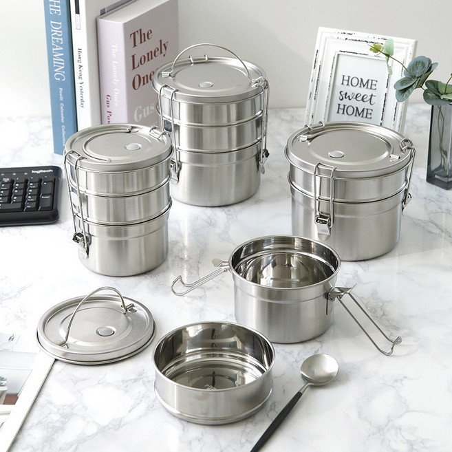 스텐 원형 도시락 찬합 피크닉 직장인 도시락통