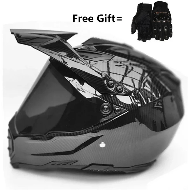 탄소 섬유 그레인 남성 ATV Mtb Dh 다운힐 더트 바이크 오프로드 레이싱 헬멧 풀페이스 렌즈, 02 S, 03 gloss -dark lens