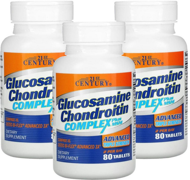 21세기 센추리 글루코사민 콘드로이친 컴플렉스 플러스 MSM 어드밴스드 트리플 스트렝스 21st Century Glucosamine Chondroitin Complex Plus, 80정, 3개
