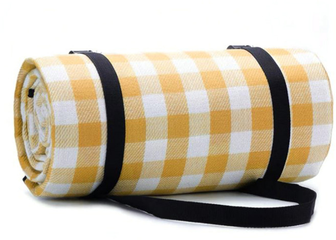 두꺼운 감성 체크 피크닉매트 특대형 방수 돗자리, 옐로우