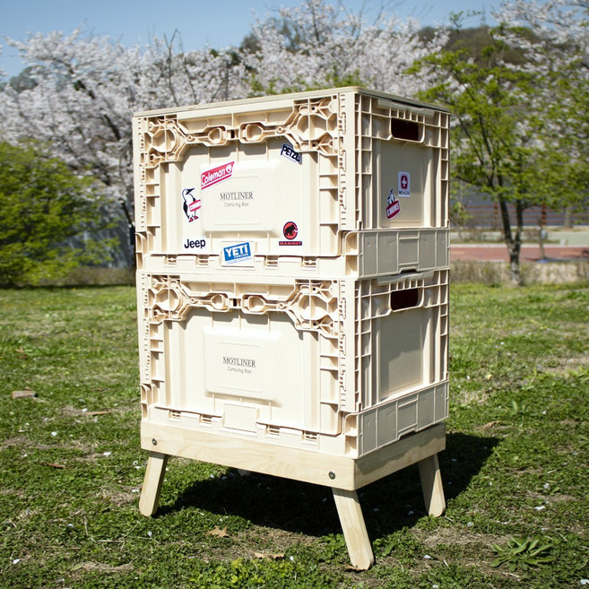 모트라이너 양문오픈도어 폴딩박스 캠핑박스 캠핑 상판 차박 테이블 수납 정리함, 캠핑박스2+자작나무상판2, 크림아이보리, 2단, 1개