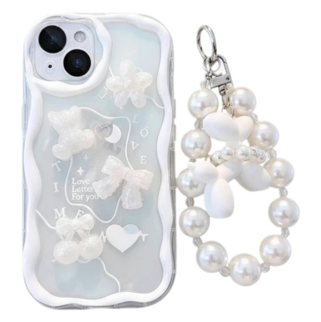 갤럭시 A23 A33 A24 A34 A15 A25 A32 4G A12 곰돌이 피규어 물결 웨이브 손목 스트랩 심플한 핸드폰 케이스 D169