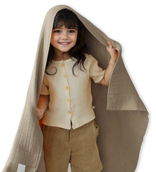 로앤하우스 아기 목욕 타올 거즈 수건 대형, 1개, 카키