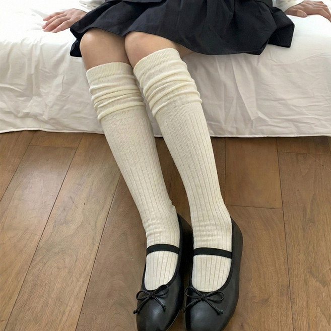 블루씨티 투밴딩 골지 롱 오버니 니삭스 양말