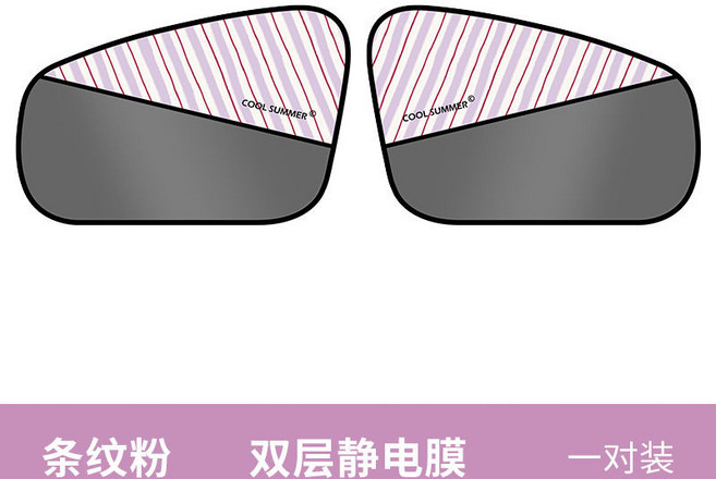 哆哆購 汽車遮陽貼 靜電貼膜 防曬隔熱 側窗玻璃遮光貼, 1個, 條紋粉半遮一對裝（弧形A+B)