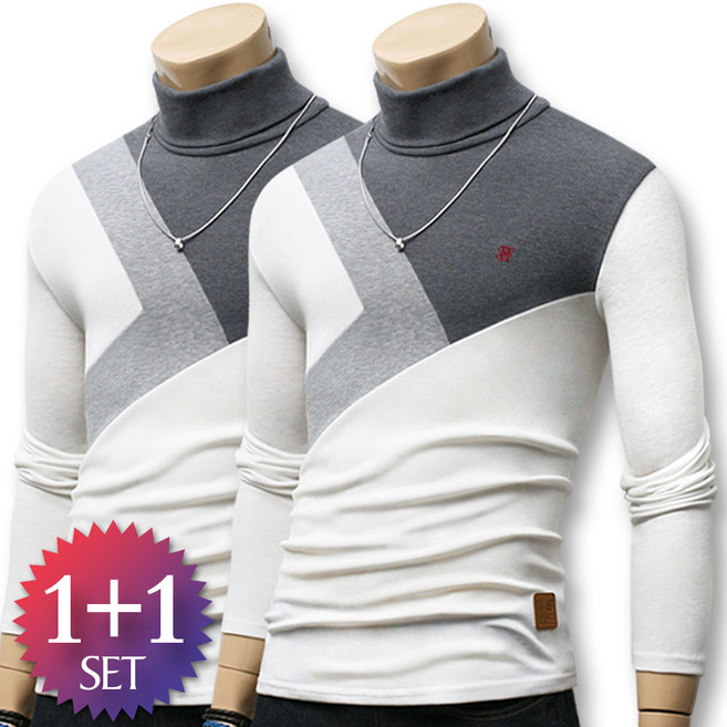블루포스 몬튜 1+1세트 남자 폴라티 목티 남성 목폴라 빅사이즈 가을 겨울 긴팔 티셔츠