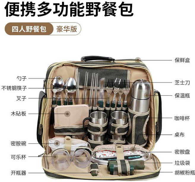 캠핑 식기 수저세트 소풍 다용도 여행 차박 접이식 휴대용 가방, 4인식사 가방, 1개