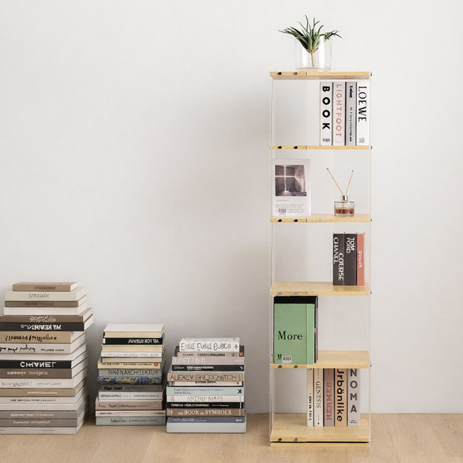 회전형 아크릴 코너 회전 책장, 5단, 우드