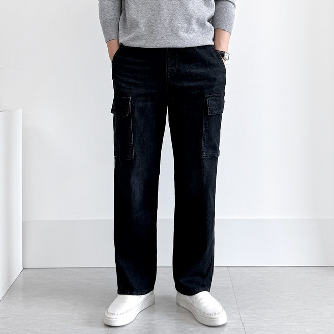 맨즈에버 카고 밴딩 스판 빅사이즈 남자 데님 팬츠 청바지