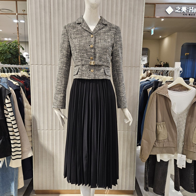 꼼빠니아 25FW 플리츠 스커트 트위드 원피스 겨울 간절기 가을 CAFW9-WOP500