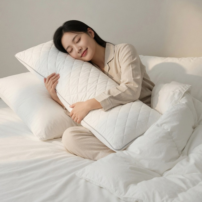 롱 등받이 쿠션 침대 헤드쿠션 소파 허리쿠션 커버 솜포함 폭신한 바디필로우, 화이트