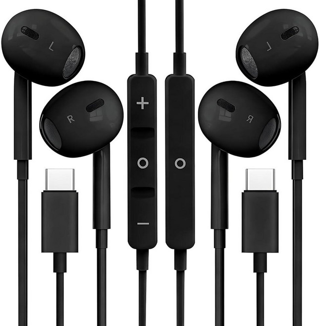 아이폰 16/15 폰 이어버드용 USB C 헤드폰 2팩 마이크 및 볼륨 컨트롤 HiFi 스테레오 타입 C 이어폰 갤럭시 S23/S22/S21/S20/울트라 노트 10/20용