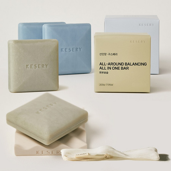 케세리 다시마 바다포도 퍼퓸 약산성 샴푸바 100g 2개입 + 선인장 구스베리 퍼퓸 약산성 올인원바 100g 2개입 + 비누받침대 + 거품망 + 전용쇼핑백 세트, 1개
