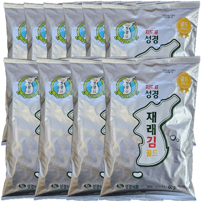 성경식품 지도표 재래식 성경김 골드재래 대, 60g, 10개