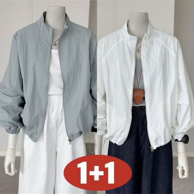 오스틱니 1+1 추천 빅사이즈 경량 바람막이 집업 여성 무지 자켓 봄 가을 점퍼 심플 야상 방풍 방수 등산복 아우터 코트 트레이닝 자외선 차단 얇은 여성의류 여자 캐주얼 잠바