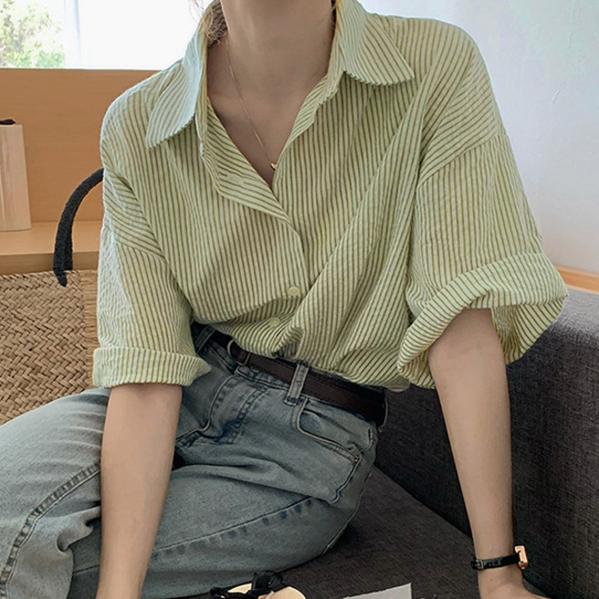 드마엘 여성 바르타 스트라이프 반팔 셔츠 (2color)+델로나