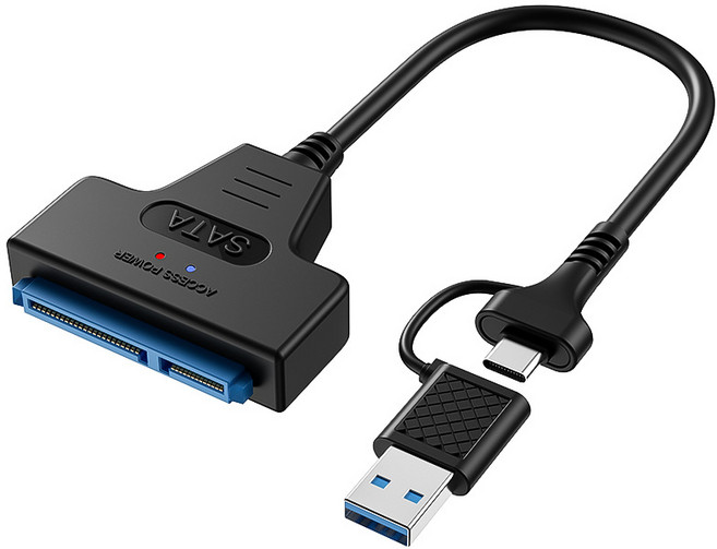 SATA 외장하드 변환 케이블 USB-A C타입 2.5형 SSD HDD 호환, 1개, 블랙, 20cm